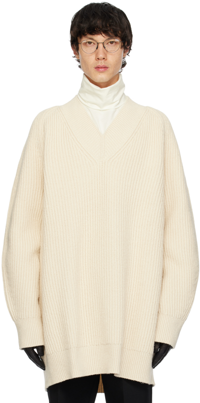 Jil Sander Off-white V-neck Sweater In 104 Coconut