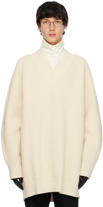 Jil Sander Off-white V-neck Jumper In 104 Coconut