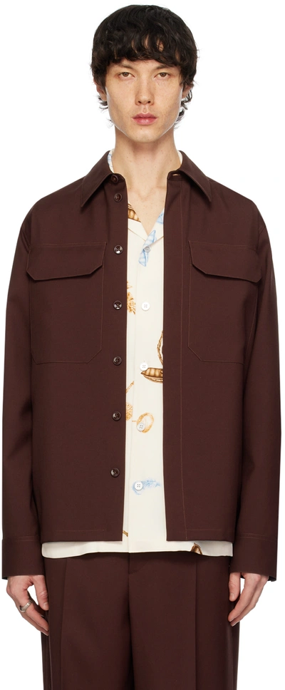 Jil Sander Brown Spread Collar Shirt In 206 Chestnut Brown