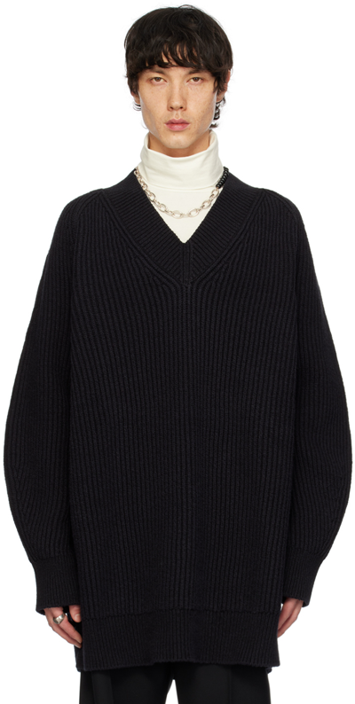 Jil Sander Black V-neck Sweater In 001 Black