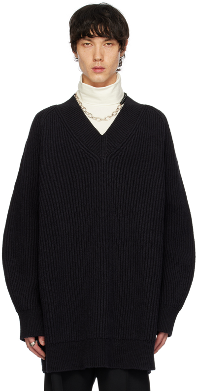 Jil Sander Black V-neck Jumper In 001 Black