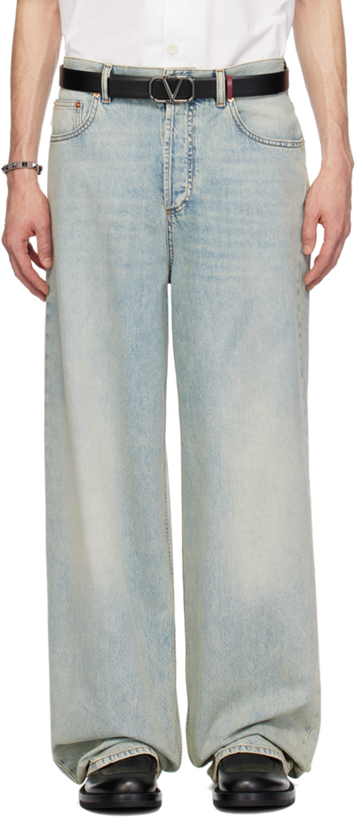 Valentino Blue Creased Jeans In Denim Blu Lav Chiaro