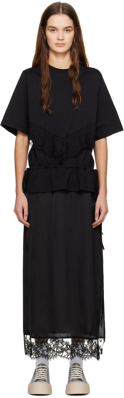 Msgm Black Paneled Maxi Dress In Black (99)