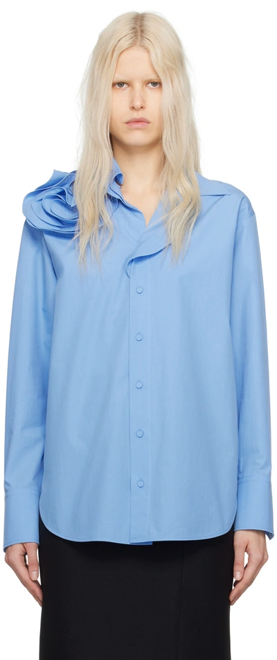 Valentino Blue Rose Appliqué Shirt In Ic8 Lilac Blue