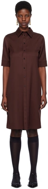 Jil Sander Brown Straight Cut Midi Dress In 206 Dark Brown