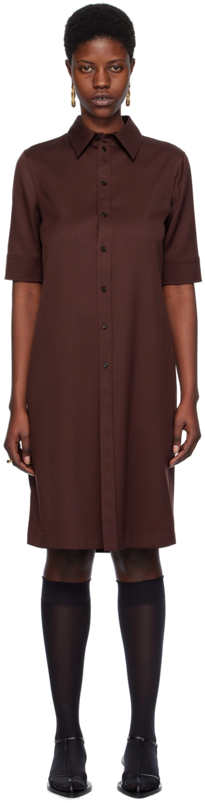 Jil Sander Brown Straight Cut Midi Dress In 206 Dark Brown