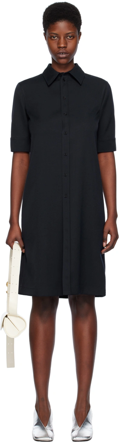 Jil Sander Navy Straight Cut Midi Dress In 401 Navy