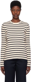 JIL SANDER OFF-WHITE & NAVY STRIPE LONG SLEEVE T-SHIRT