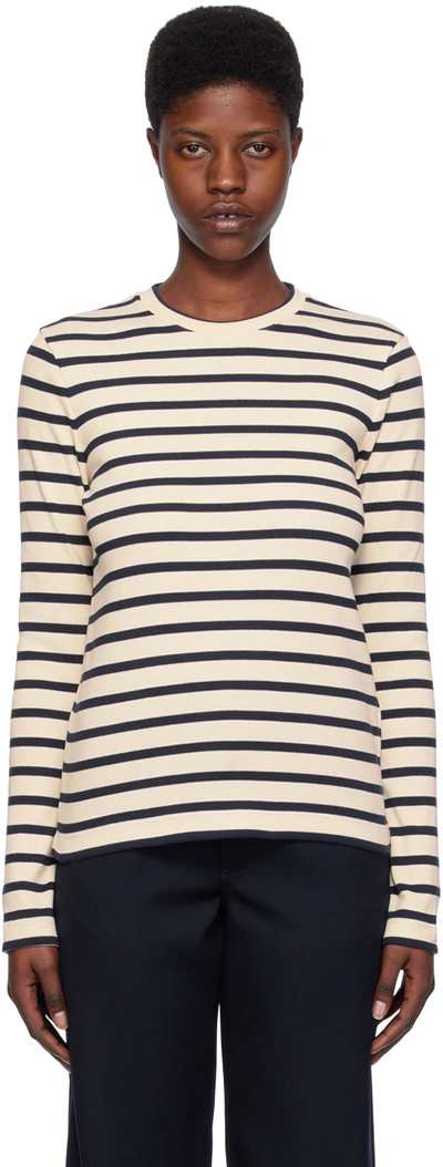 Jil Sander Striped T-shirt With Long Sleeves And Logo On The Back  Black And White Cotton Woman In Beige