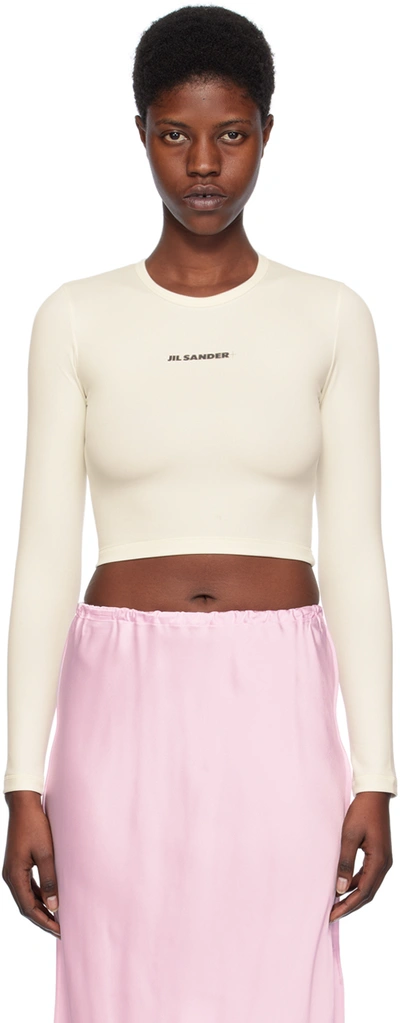 Jil Sander Off-white Cropped Long Sleeve T-shirt In 104 Coconut