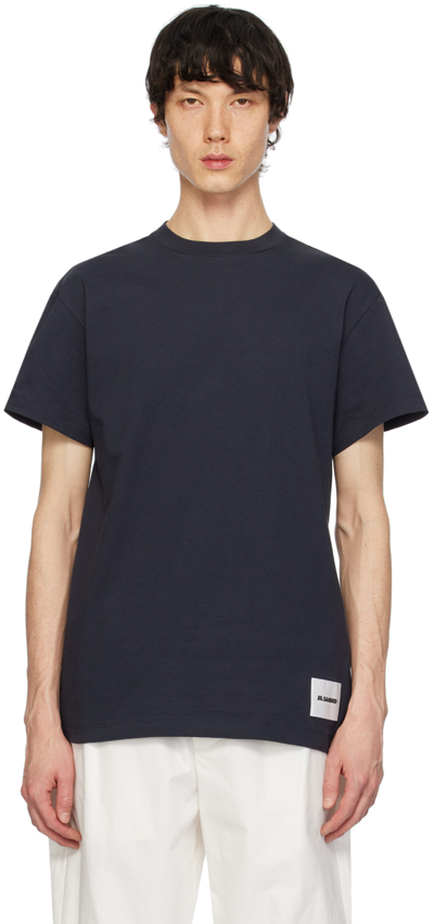 Jil Sander Three-pack Navy T-shirts In 402 Midnight