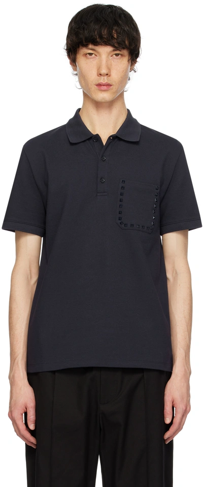 Valentino Navy Rockstud Untitled Polo