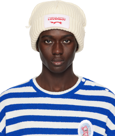 Charles Jeffrey Loverboy Off-white Label Beanie In Ecru