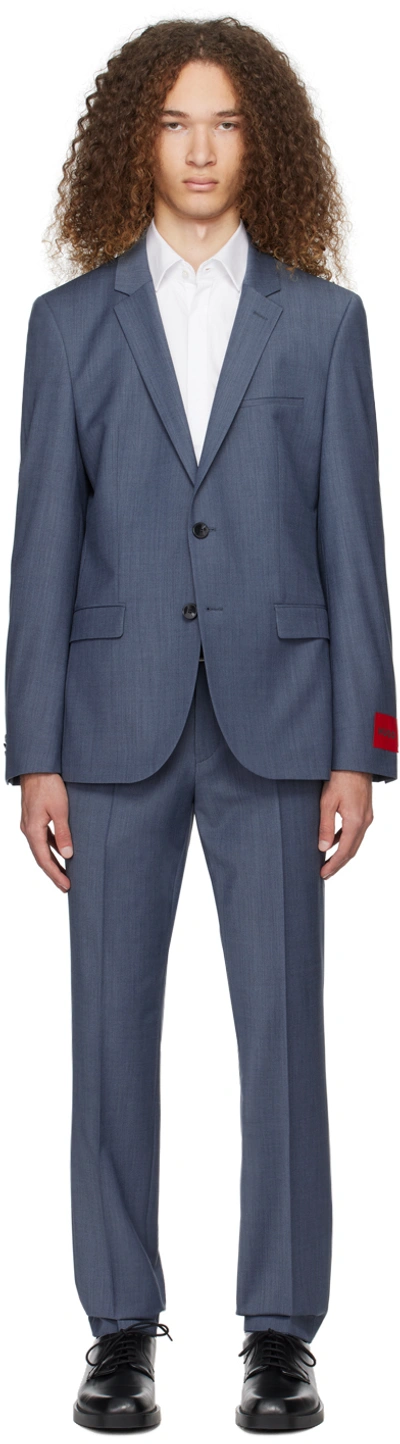 Hugo Blue Slim-fit Suit In Dark Blue 405