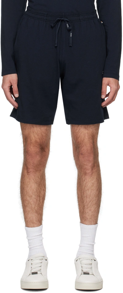 Hugo Boss Navy Embroidered Shorts In Dark Blue 403
