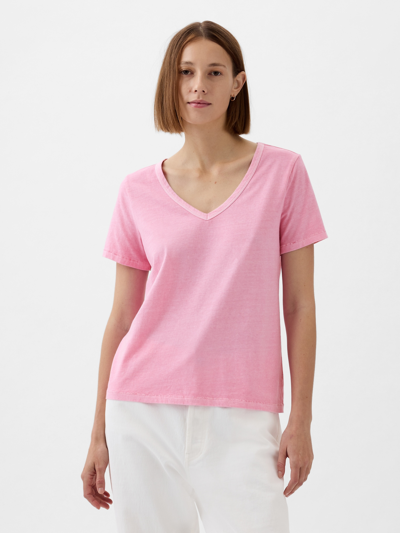 Gap Organic Cotton Vintage V-neck T-shirt In Sugar Pink