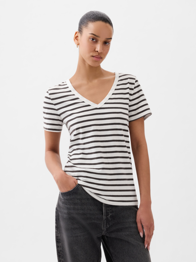 Gap Organic Cotton Vintage V-neck T-shirt In Black & White Stripe