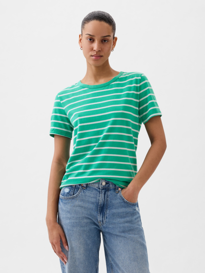 Gap Cotton Vintage Crewneck T-shirt In Green & White Stripe