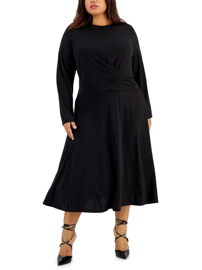 Calvin Klein Plus Womens Gathered A-line Midi Dress In Black