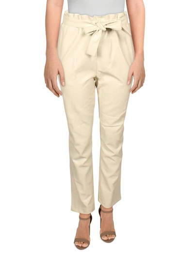 Bagatelle Womens Faux Leather High Rise Paperbag Pants In Beige