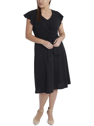 Cece Plus Womens Belted Flutter Sleeve Midi Dress In Black