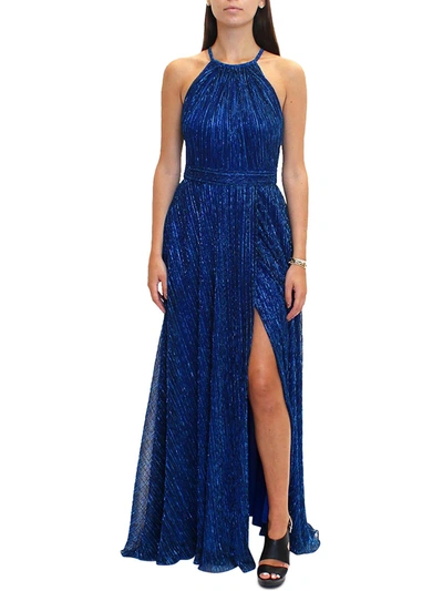 Betsy & Adam Womens Metallic Halter Evening Dress In Blue