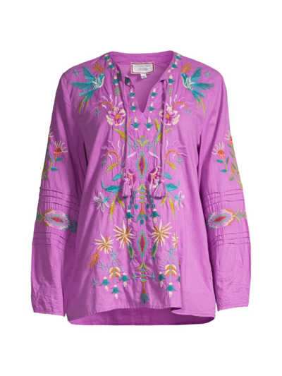 Johnny Was Women's Gabriella Pintuck Embroidered Blouse In Purple