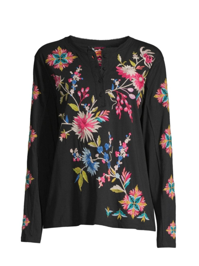 Johnny Was Women's Julie Embroidered Henley Blouse In Black
