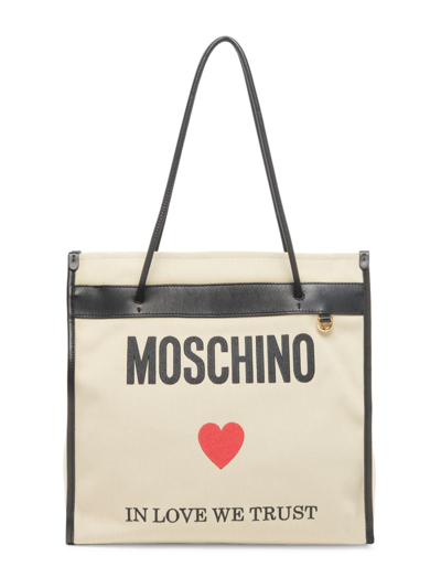 Moschino Women's In Love We Trust Canvas Bag In Beige
