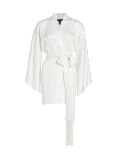 Kiki De Montparnasse Fringe-trim Silk Mini Kimono Dressing Gown In Ivory