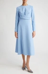 Emilia Wickstead Elta Wrap Front Long Sleeve Double Crepe Midi Dress In Celeste Blue