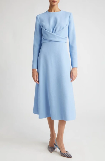 Emilia Wickstead Elta Wrap Front Long Sleeve Double Crepe Midi Dress In Blue