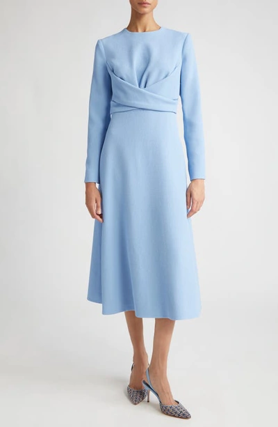 Emilia Wickstead Elta Wrap Front Long Sleeve Double Crepe Midi Dress In Celeste Blue