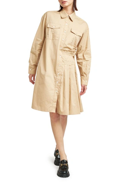 En Saison Clara Long Sleeve Shirtdress In Khaki