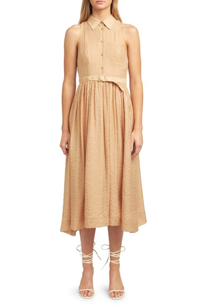 En Saison Dee Dee Sleeveless Midi Shirtdress In Khaki