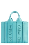 Chloé Small Woody Leather Tote In Blue