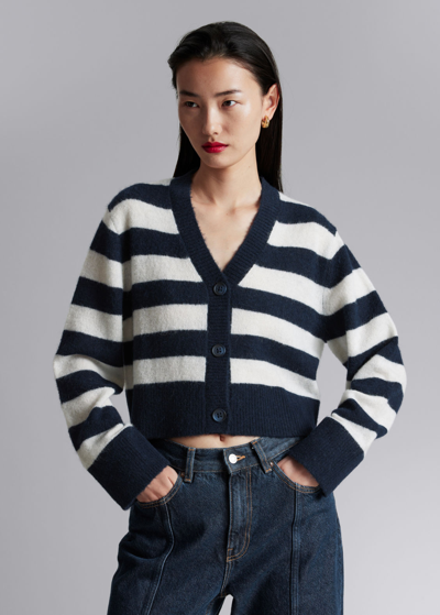 Other Stories Cropped Knit Cardigan In Blue