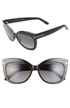 Tom Ford Alistair 56mm Polarized Cat Eye Sunglasses In Shiny Black/ Smoke