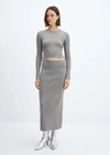Mango Long Knitted Skirt Medium Heather Grey