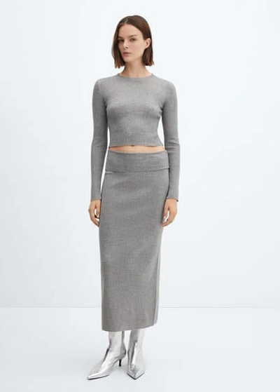 Mango Long Knitted Skirt Medium Heather Grey