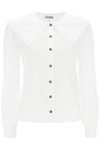 Ganni Ruffled Collar Blouse Featuring Pleats In White