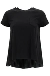 Sacai Eric Haze Print Pleated-back Knit Tee In Black