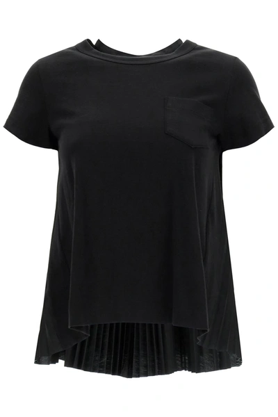 Sacai Cotton Pleated Sides T-shirt In Black
