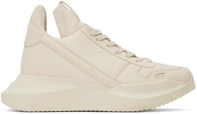 Rick Owens Geth Runner Grain Leather Sneakers In Milk