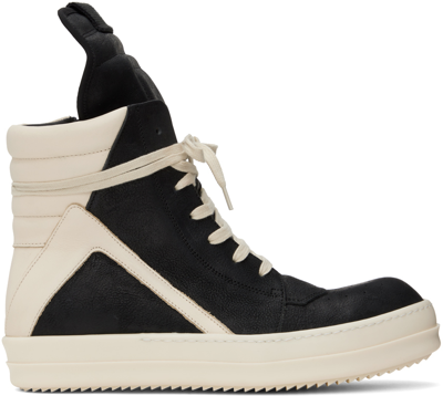 Rick Owens Black & Off-white Geobasket Trainers In 911 Black/milk/milk