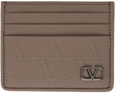 Valentino Garavani Taupe Embossed Card Holder In Clay