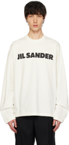 Jil Sander Men White Crewneck Sweatshirt With Contrasting Logo Print At The Front In Cotton Man In 102 Porcelain