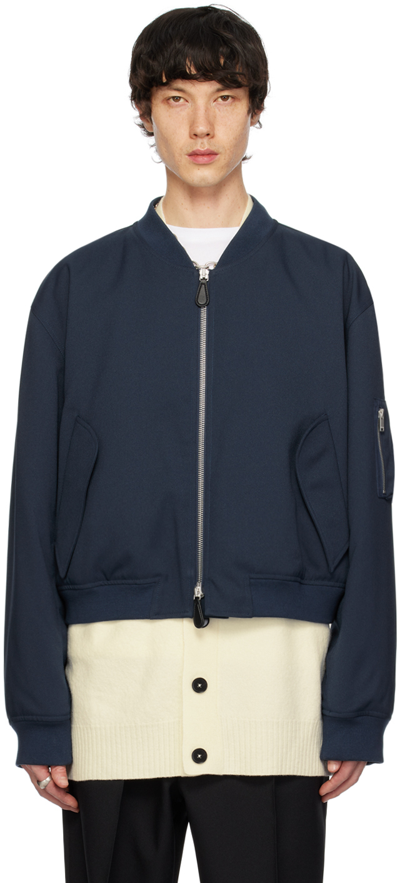 Jil Sander Navy Insulated Bomber Jacket In Turquoise
