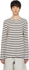 JIL SANDER BEIGE & NAVY MULTISTRIPE LONG SLEEVE T-SHIRT