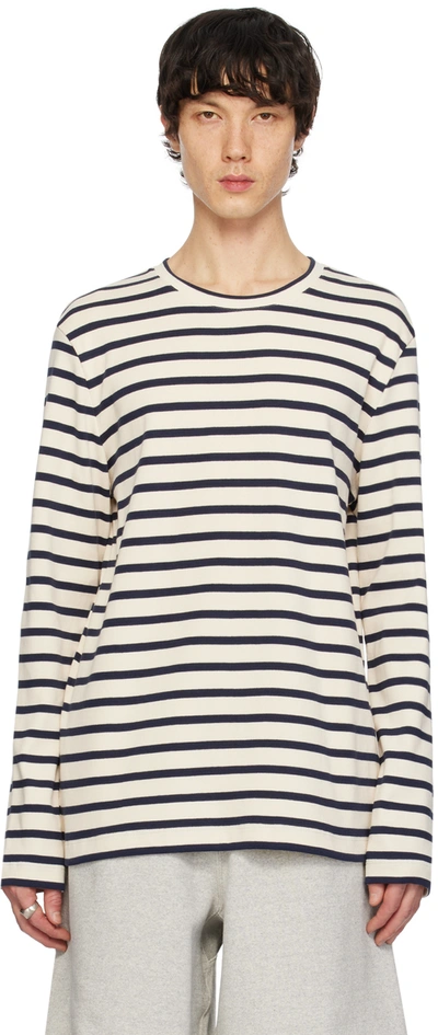 Jil Sander Beige & Navy Multistripe Long Sleeve T-shirt In 124 Mariniere